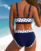 Elżbieta - Bikini a vita alta a pois con design patchwork