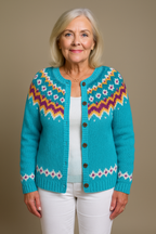 Arianna | Cardigan turchese a zig zag – cardigan a righe da donna | Erminia Boutique Bologna