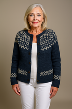 Marzia | Cardigan blu notte nordico – cardigan nordico da donna | Erminia Boutique Bologna