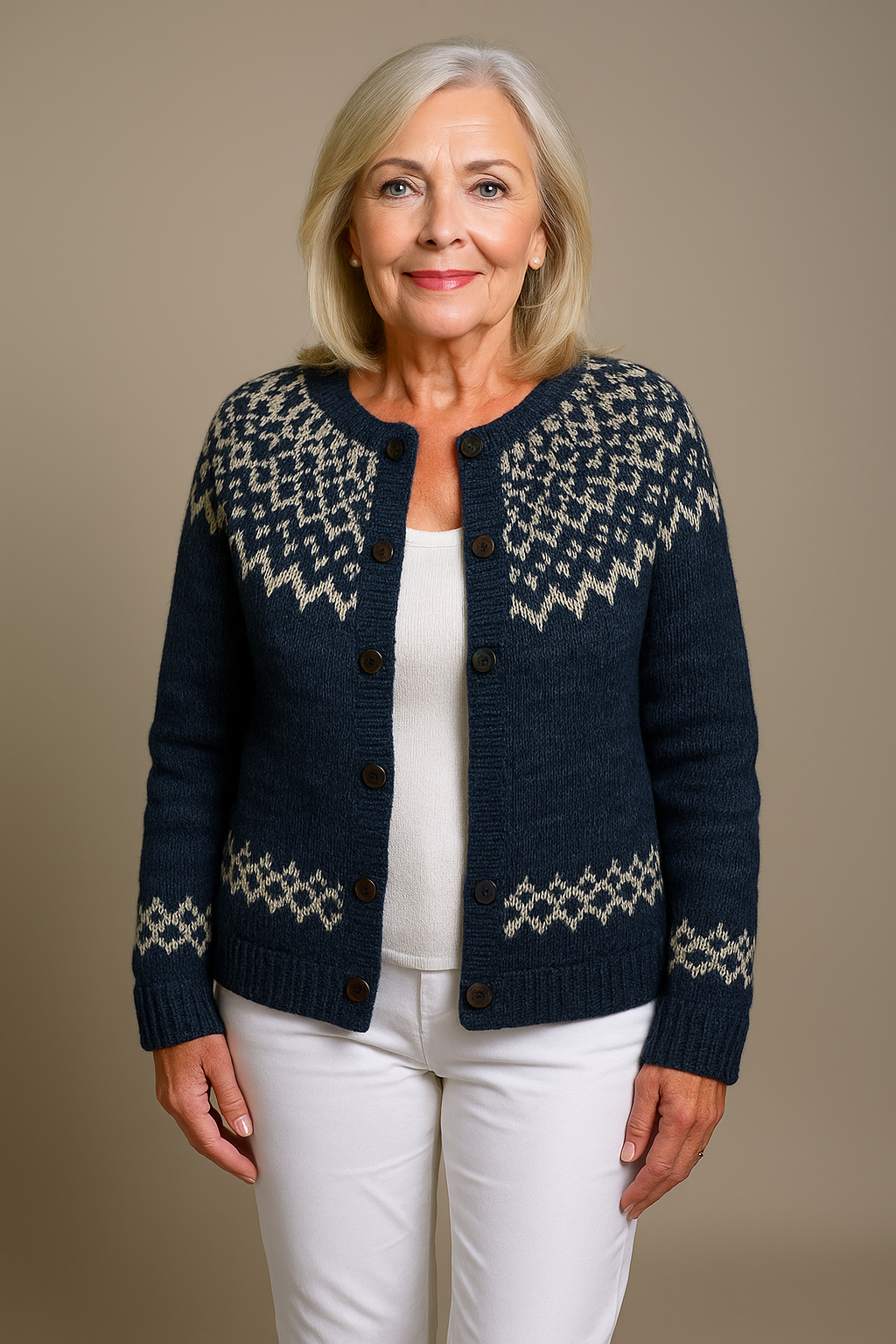 Marzia | Cardigan blu notte nordico – cardigan nordico da donna | Erminia Boutique Bologna