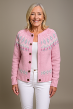 Ada | Cardigan rosa con sprone bianco – cardigan nordico da donna | Erminia Boutique Bologna