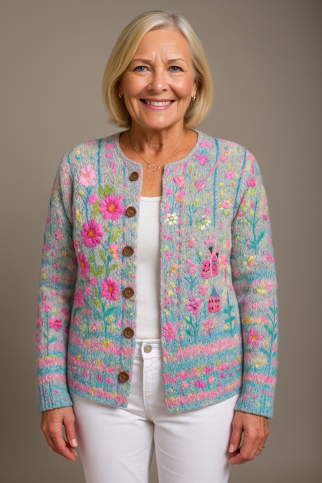 Lorenza | Cardigan lilla con fiori ricamati – cardigan a fiori da donna | Erminia Boutique Bologna