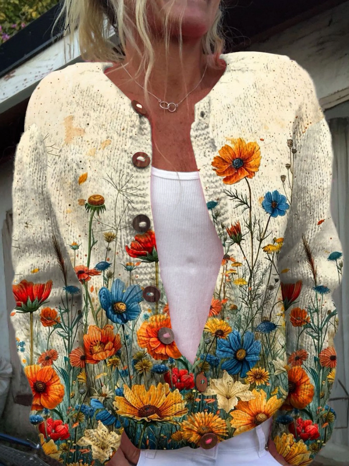 Floriana | Cardigan con fiori di campo – cardigan a fiori da donna | Erminia Boutique Bologna