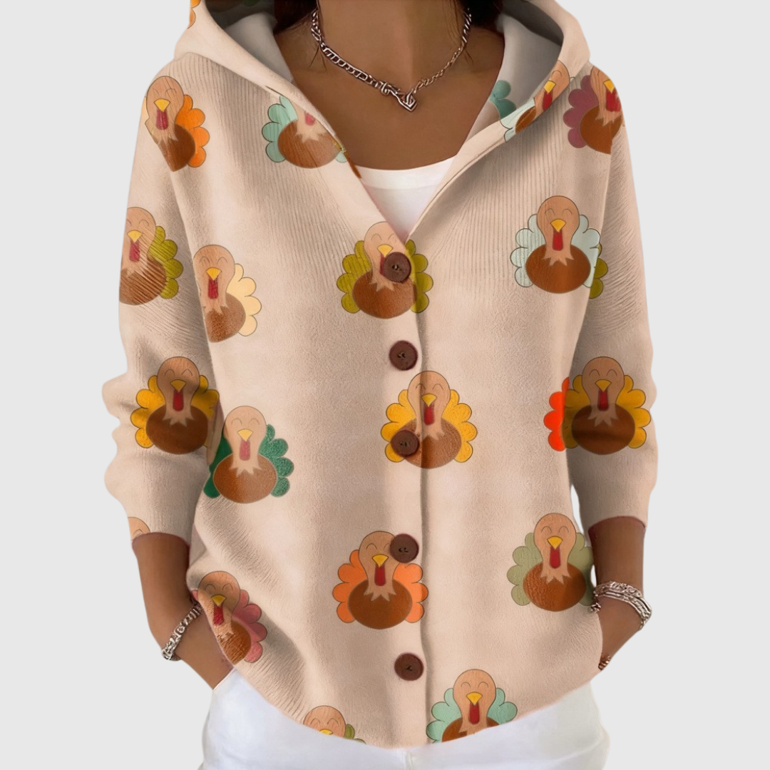 Jadwiga - Cardigan comodo in maglia con cappuccio