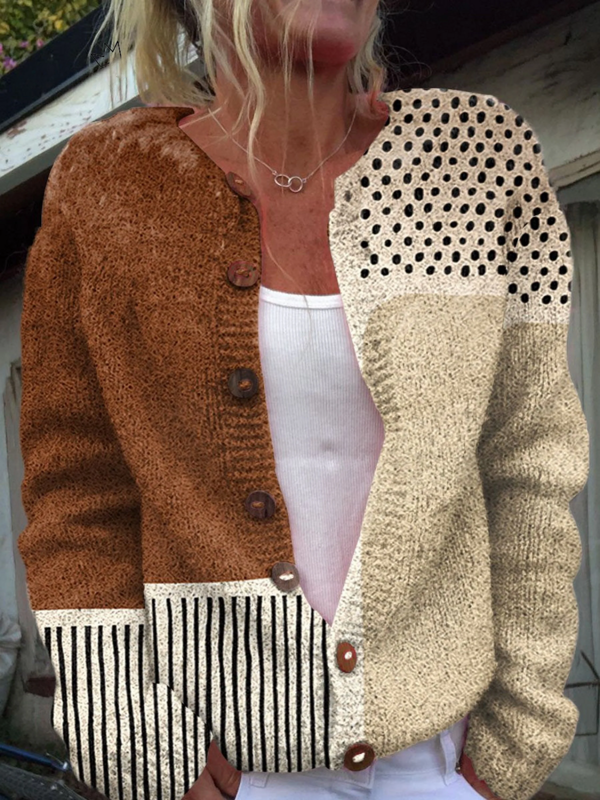 Serena | Cardigan minimalista a pois – cardigan a fiori da donna | Erminia Boutique Bologna