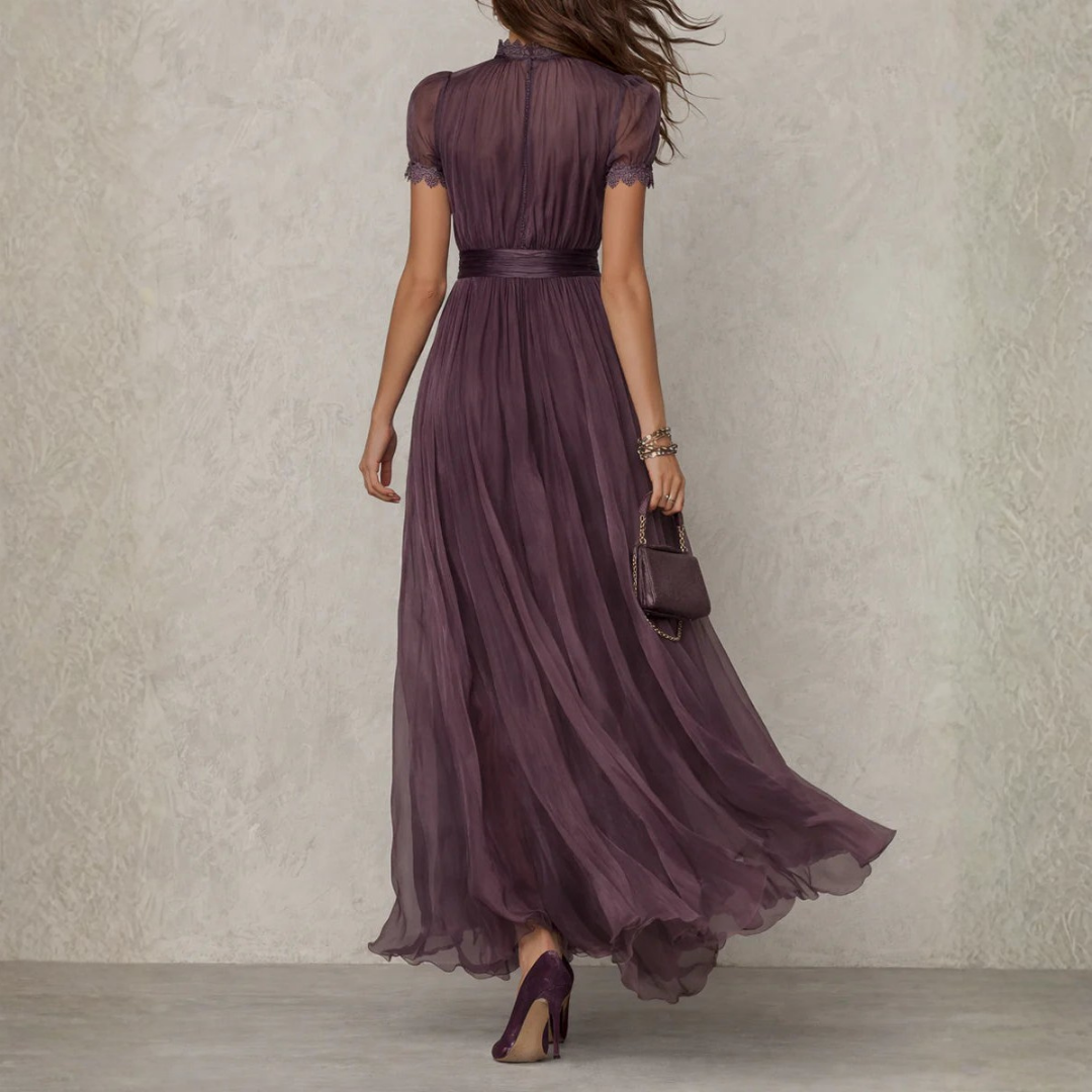 Zofia - Abito maxi in chiffon con rifiniture in pizzo