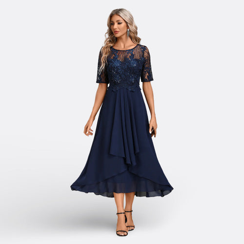 Anna | Abito in Pizzo con Maniche Corte – abiti eleganti da donna | Erminia Boutique Bologna