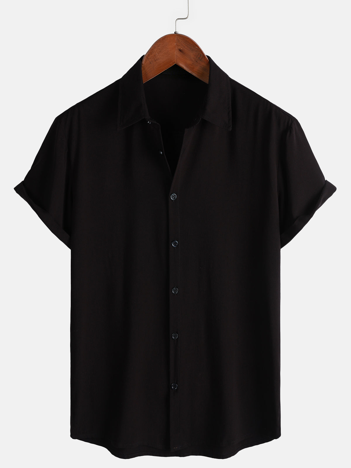 Camicia casual nera da uomo con maniche corte in un colore uniforme