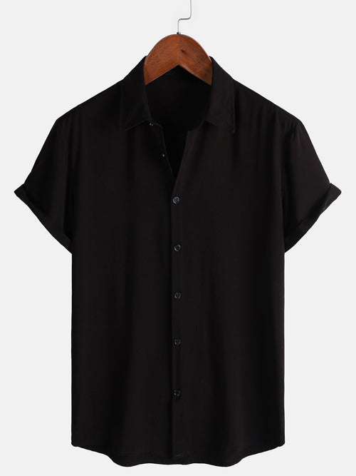 Camicia casual nera da uomo con maniche corte in un colore uniforme – camicie casual da uomo | Erminia Boutique Bologna