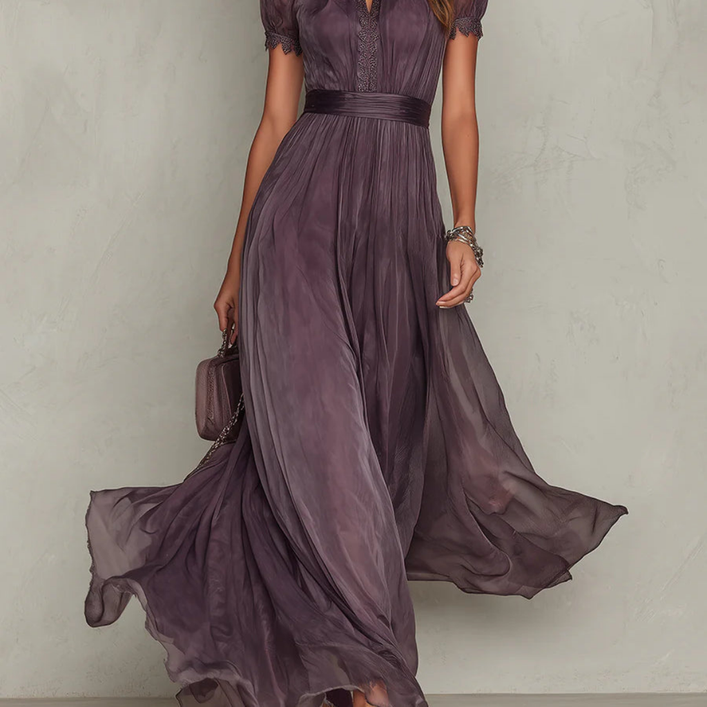 Zofia - Abito maxi in chiffon con rifiniture in pizzo