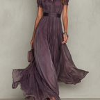 Zofia - Abito maxi in chiffon con rifiniture in pizzo