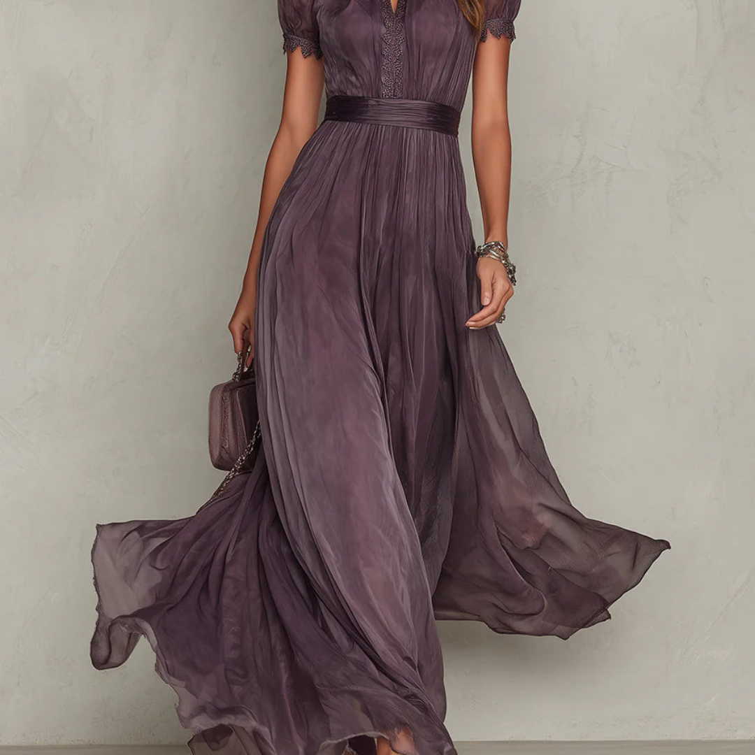 Zofia - Abito maxi in chiffon con rifiniture in pizzo