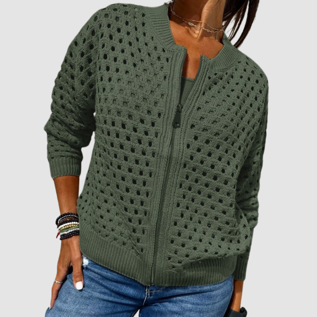 Eliana | Cardigan traforato con zip – cardigan traforato da donna | Erminia Boutique Bologna