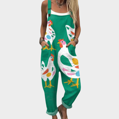 Carolina | prato verde allegro e luminoso – salopette da donna | Erminia Boutique Bologna