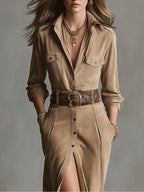 Joanna - Abito midi in suede marrone
