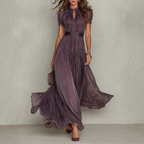 Zofia - Abito maxi in chiffon con rifiniture in pizzo