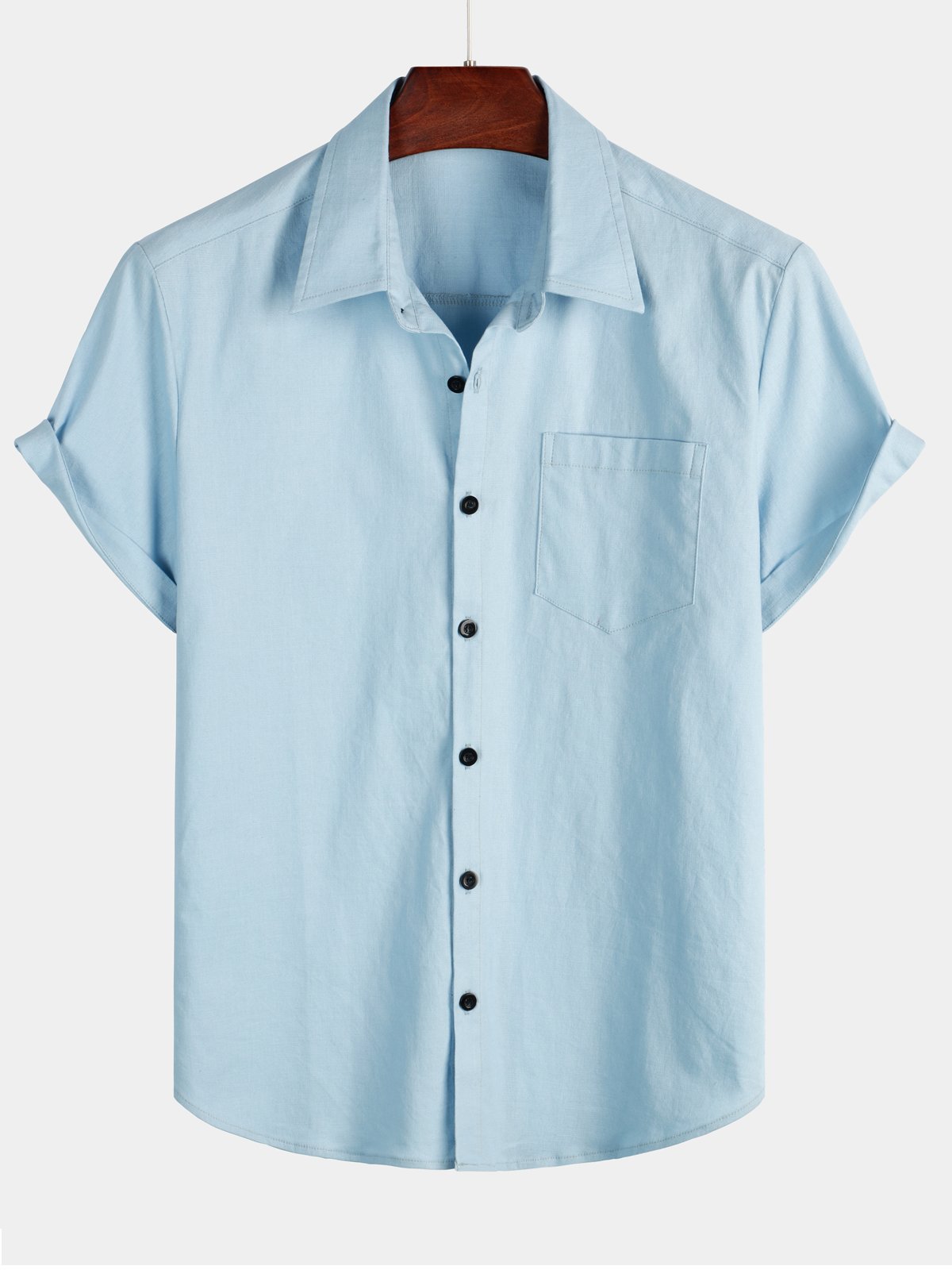 Camicia da uomo a maniche corte in lino e cotone di colore uniforme