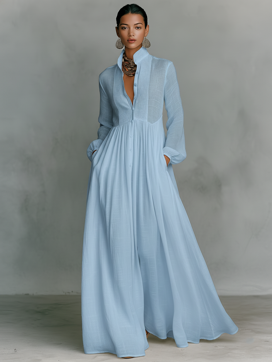 Antonina – Abito Maxi Elegante con Fondo Plissettato