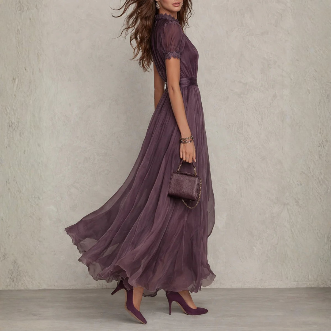 Zofia - Abito maxi in chiffon con rifiniture in pizzo