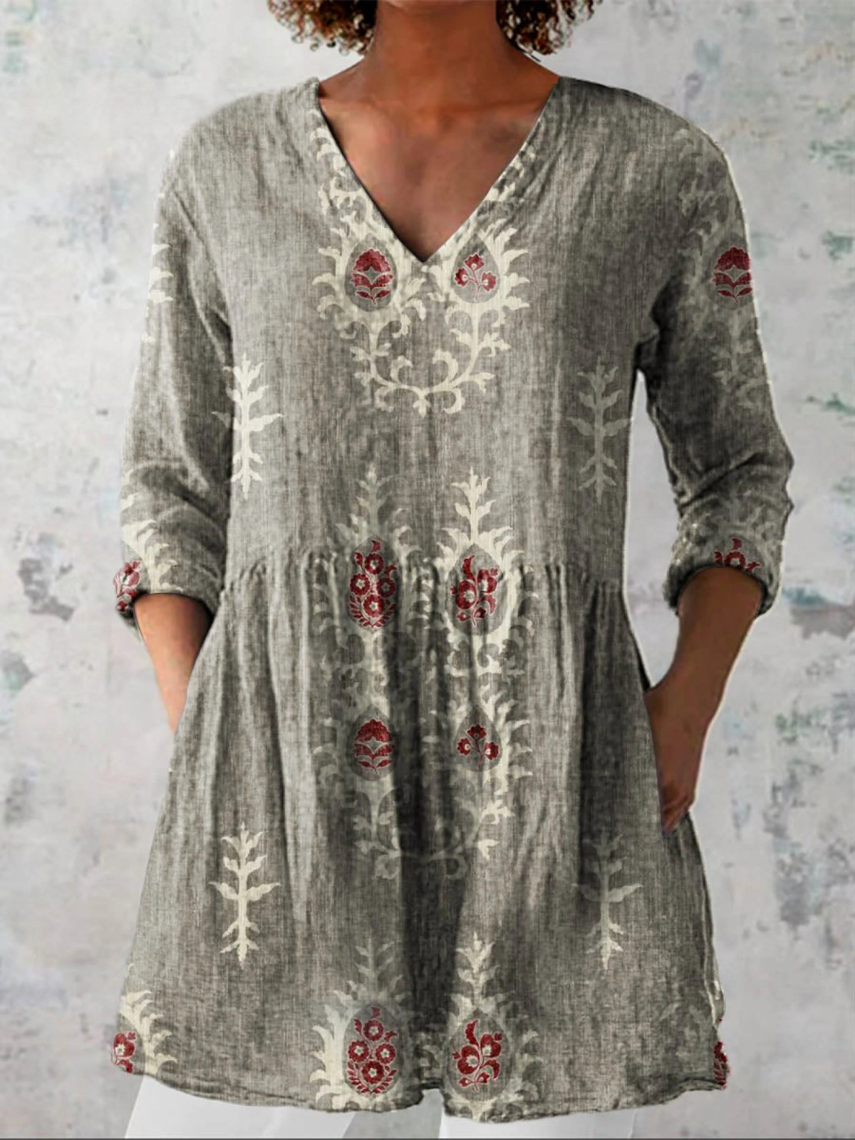 Elżbieta - Blusa Lunga con Scollo a V