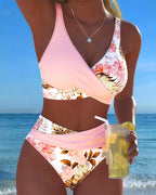 Bikini con motivo floreale a contrasto e spacco