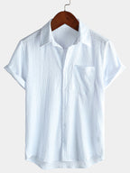 Camicia estiva da uomo a maniche corte in tinta unita con taschino – camicie casual da uomo | Erminia Boutique Bologna