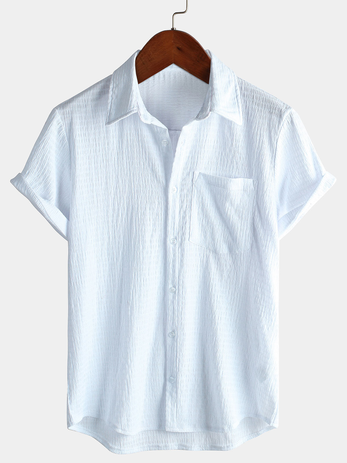 Camicia estiva da uomo a maniche corte in tinta unita con taschino