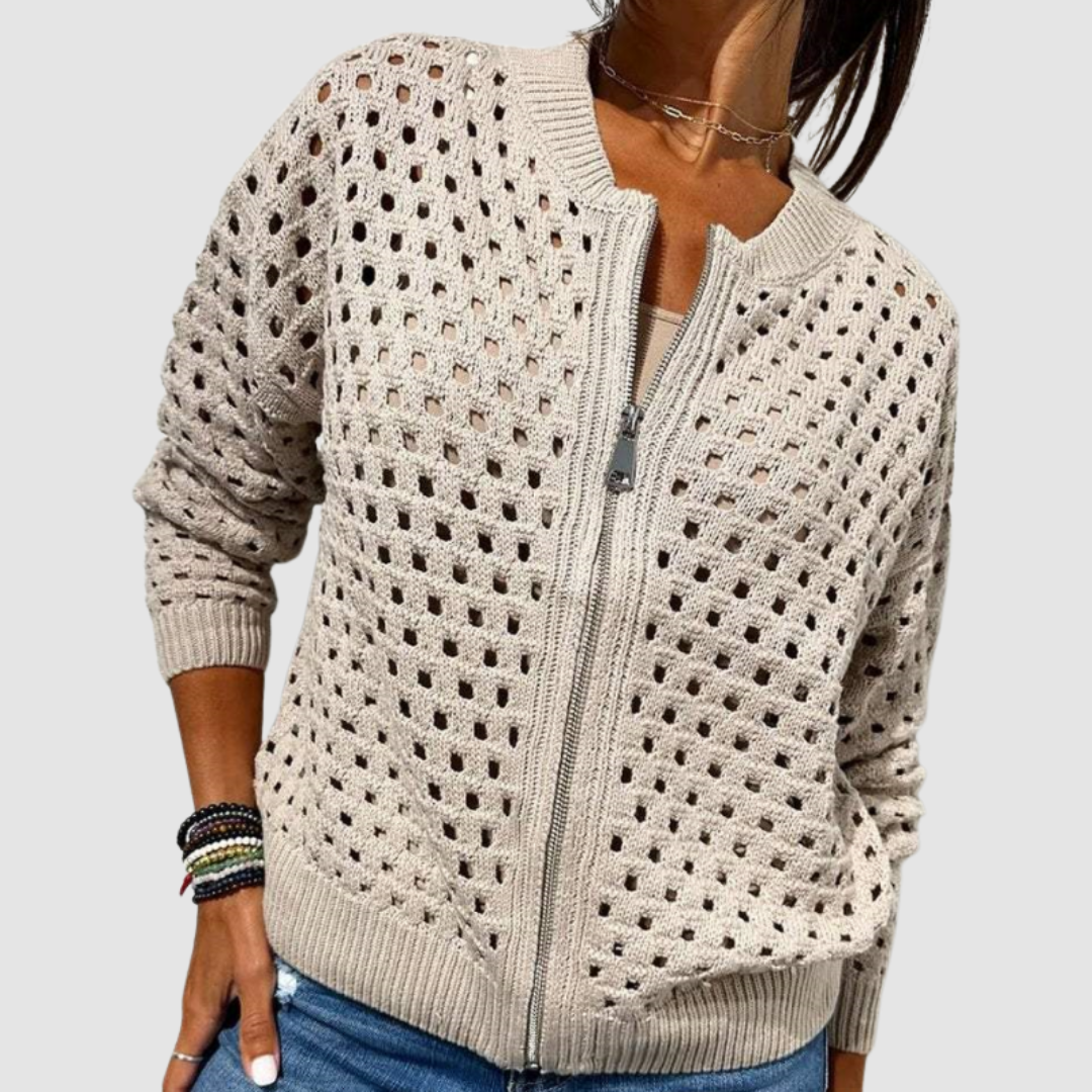Eliana | Cardigan traforato con zip – cardigan traforato da donna | Erminia Boutique Bologna