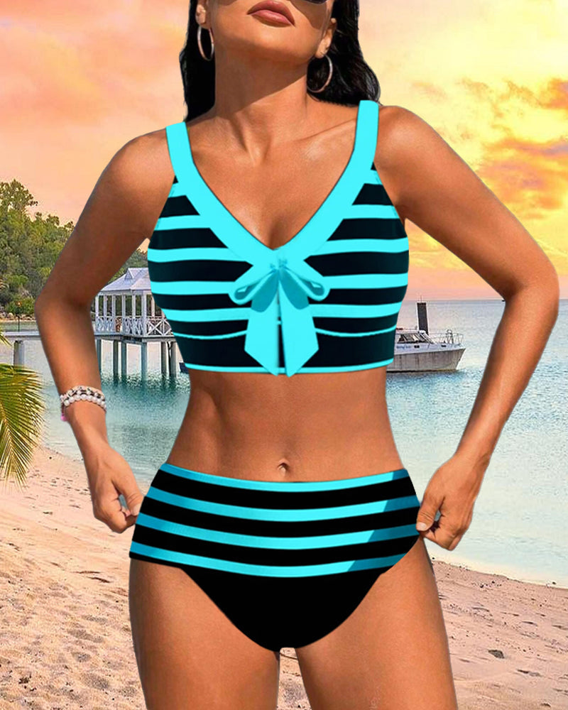 Klaudia - Bikini a righe con vita alta