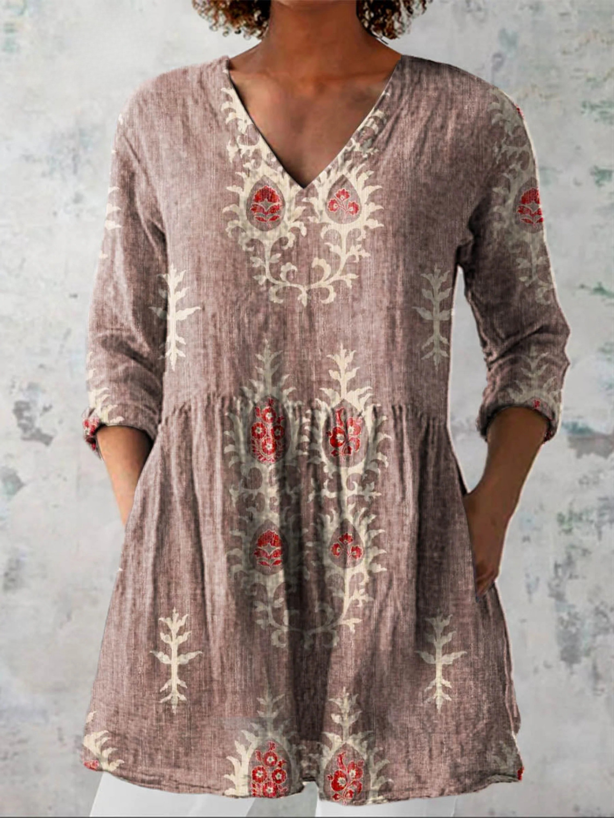 Elżbieta - Blusa Lunga con Scollo a V