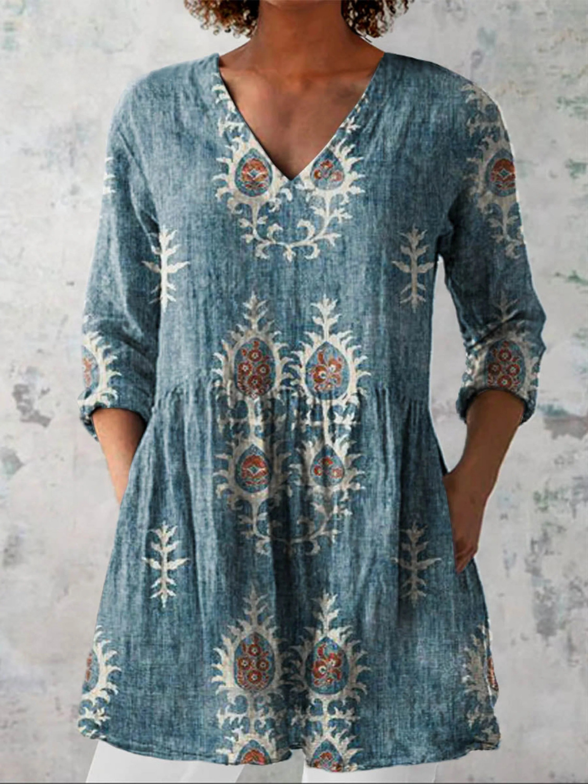 Elżbieta - Blusa Lunga con Scollo a V
