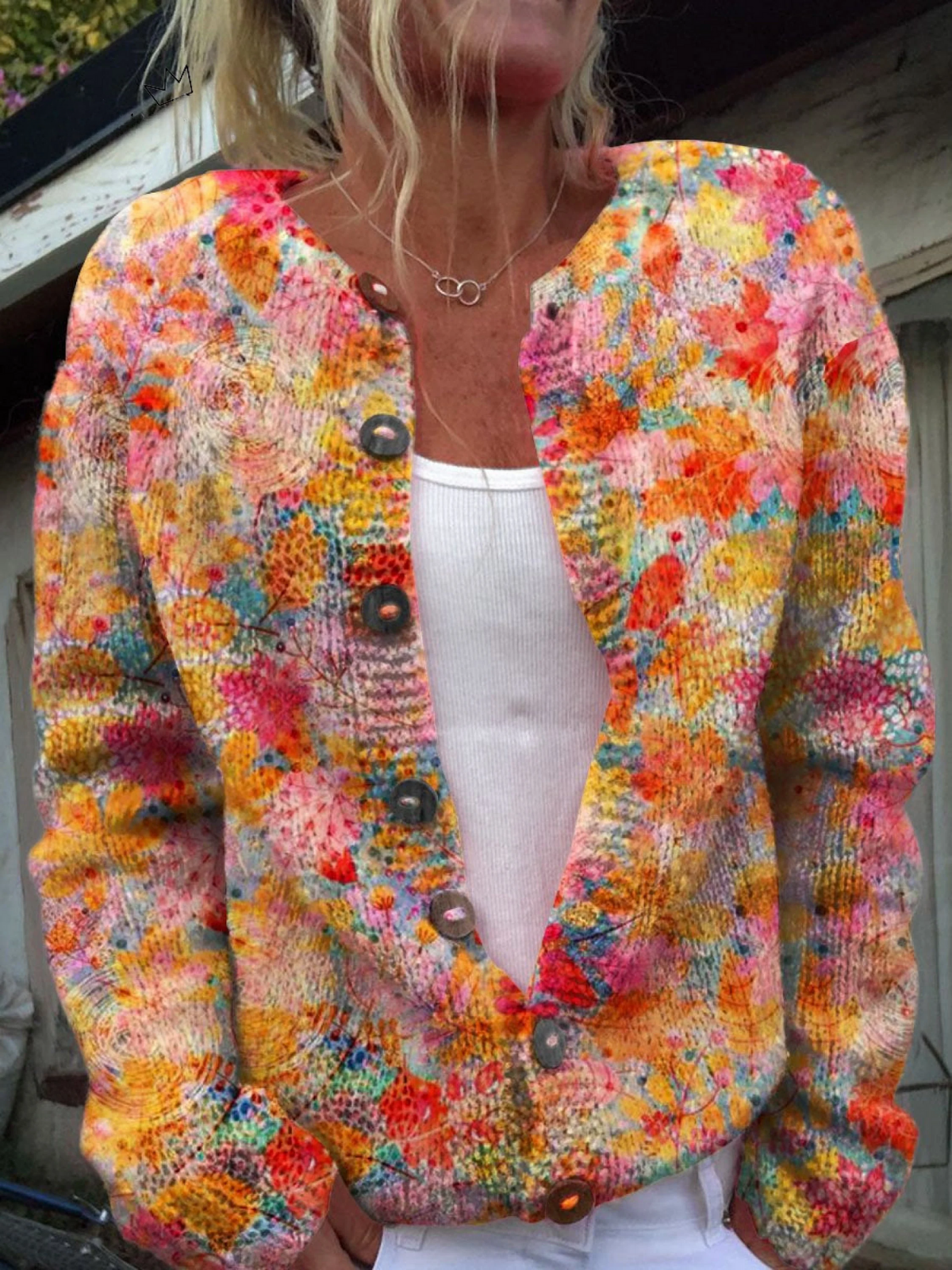 Mirella | Cardigan casual a fiori – cardigan a fiori da donna | Erminia Boutique Bologna