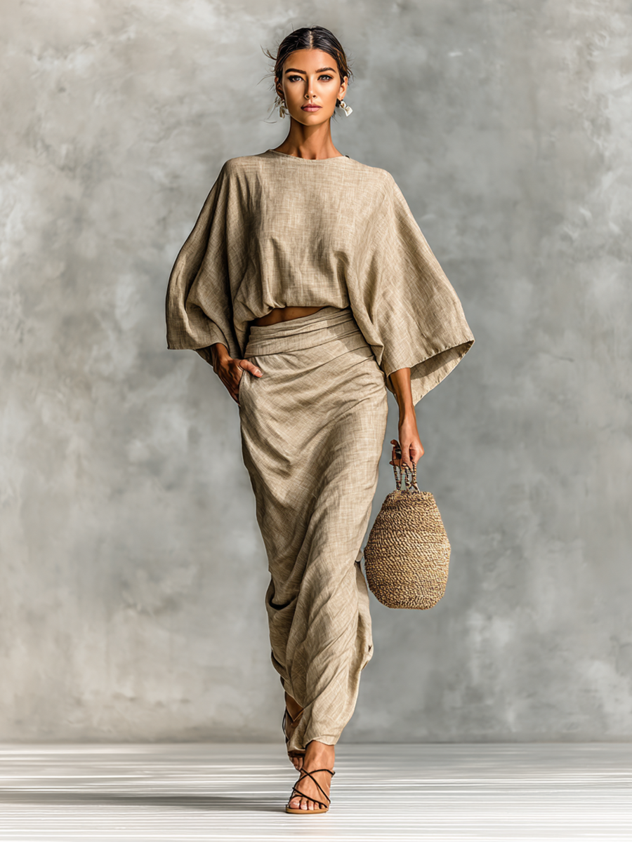 Weronika – Completo Elegante a Due Pezzi con Gonna Drappeggiata