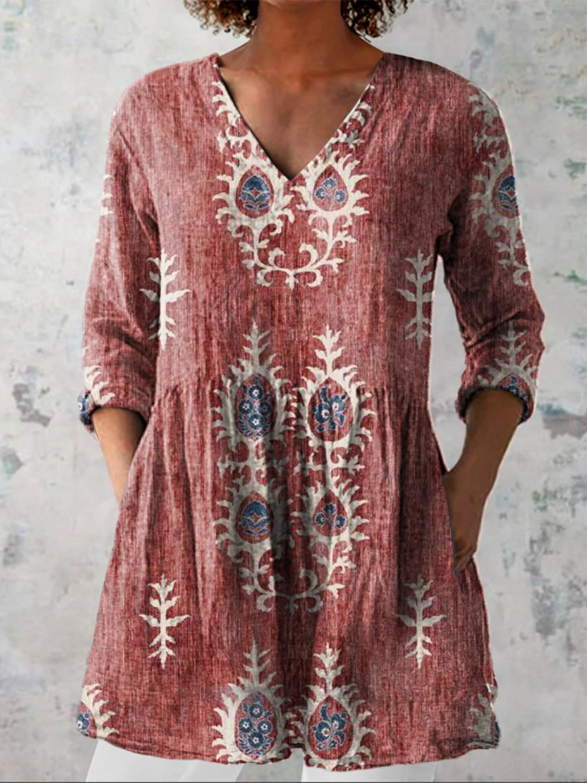 Elżbieta - Blusa Lunga con Scollo a V