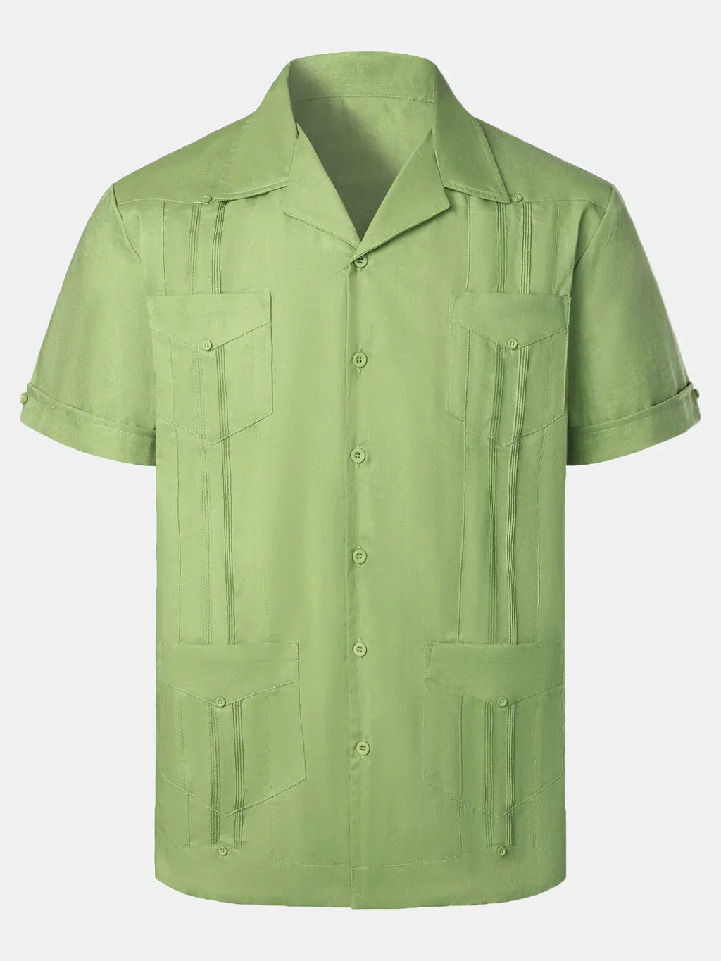 Camicia guayabera da uomo in lino a maniche corte per l'estate