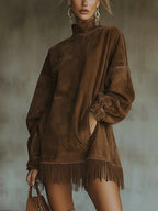 Filomena | Abito accogliente in suede con frange – abiti corti da donna | Erminia Boutique Bologna