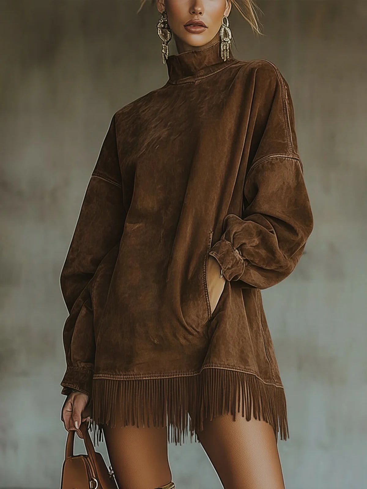 Bozena - Abito accogliente in suede con frange