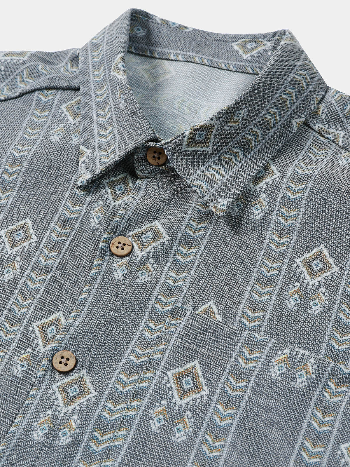 Camicia vintage da uomo a righe verticali con maniche corte in stile azteco, grigia