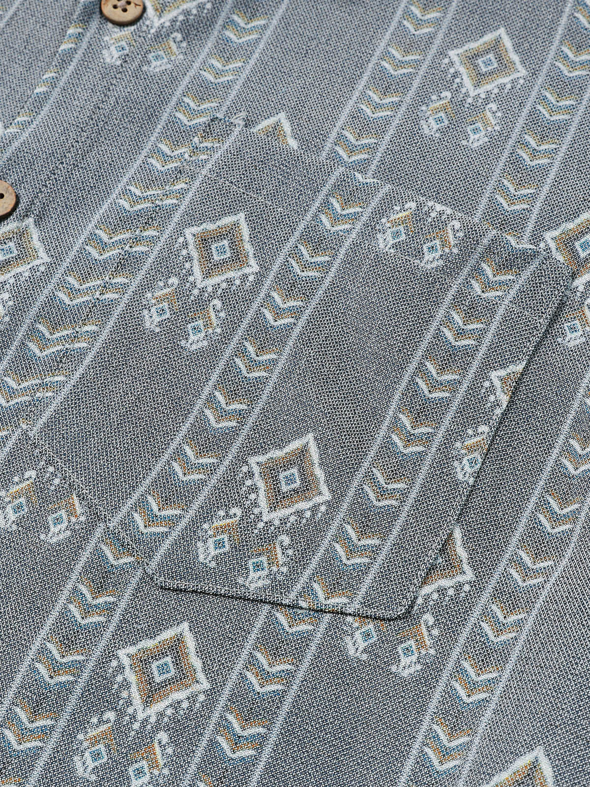 Camicia vintage da uomo a righe verticali con maniche corte in stile azteco, grigia