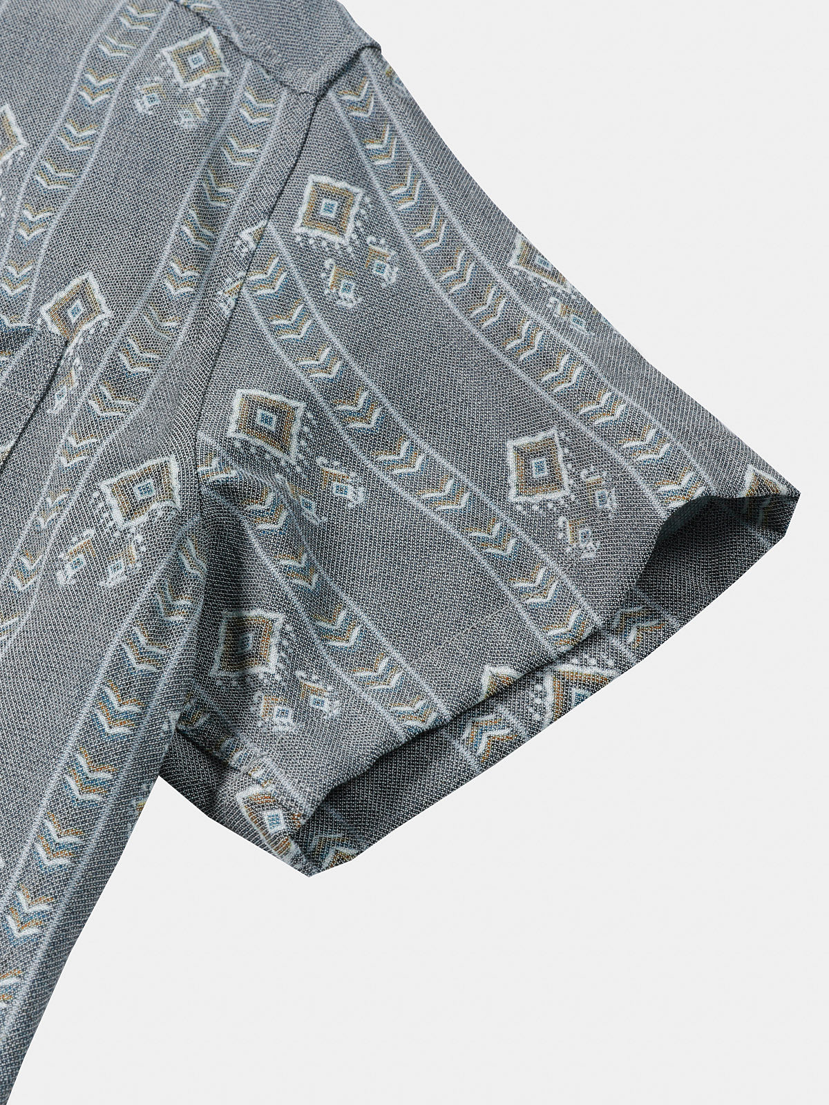 Camicia vintage da uomo a righe verticali con maniche corte in stile azteco, grigia
