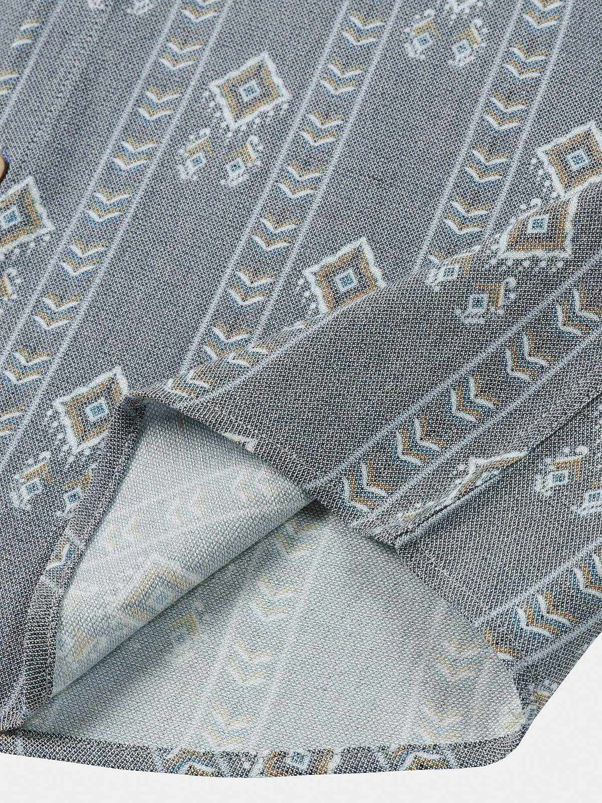 Camicia vintage da uomo a righe verticali con maniche corte in stile azteco, grigia