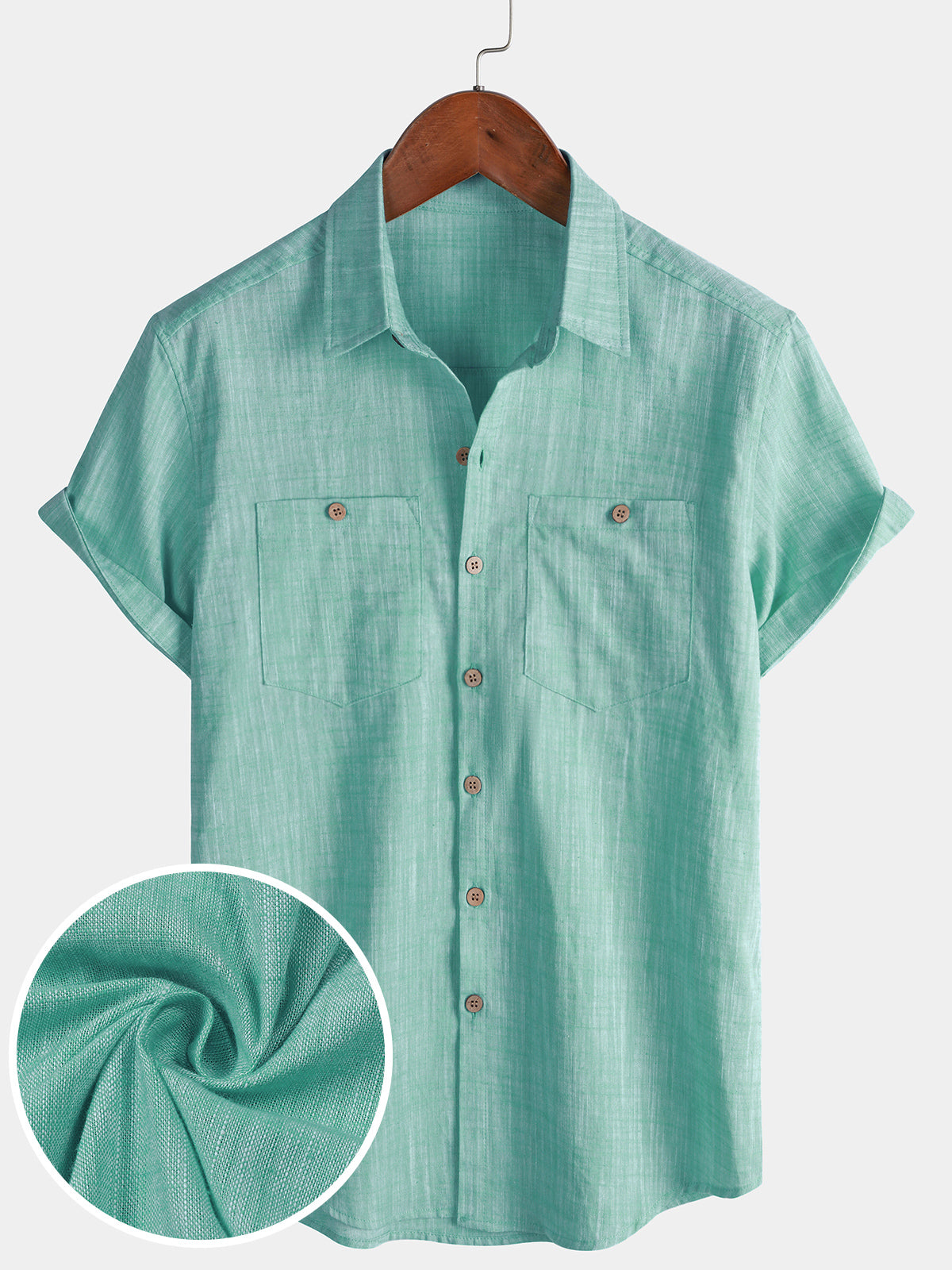 Camicia Casual da Uomo in Cotone Traspirante con Maniche Corte e Due Tasche