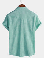 Camicia Casual da Uomo in Cotone Traspirante con Maniche Corte e Due Tasche
