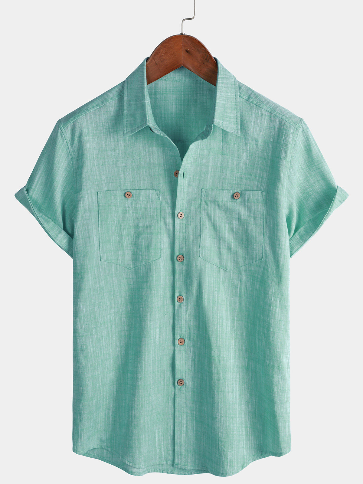 Camicia Casual da Uomo in Cotone Traspirante con Maniche Corte e Due Tasche