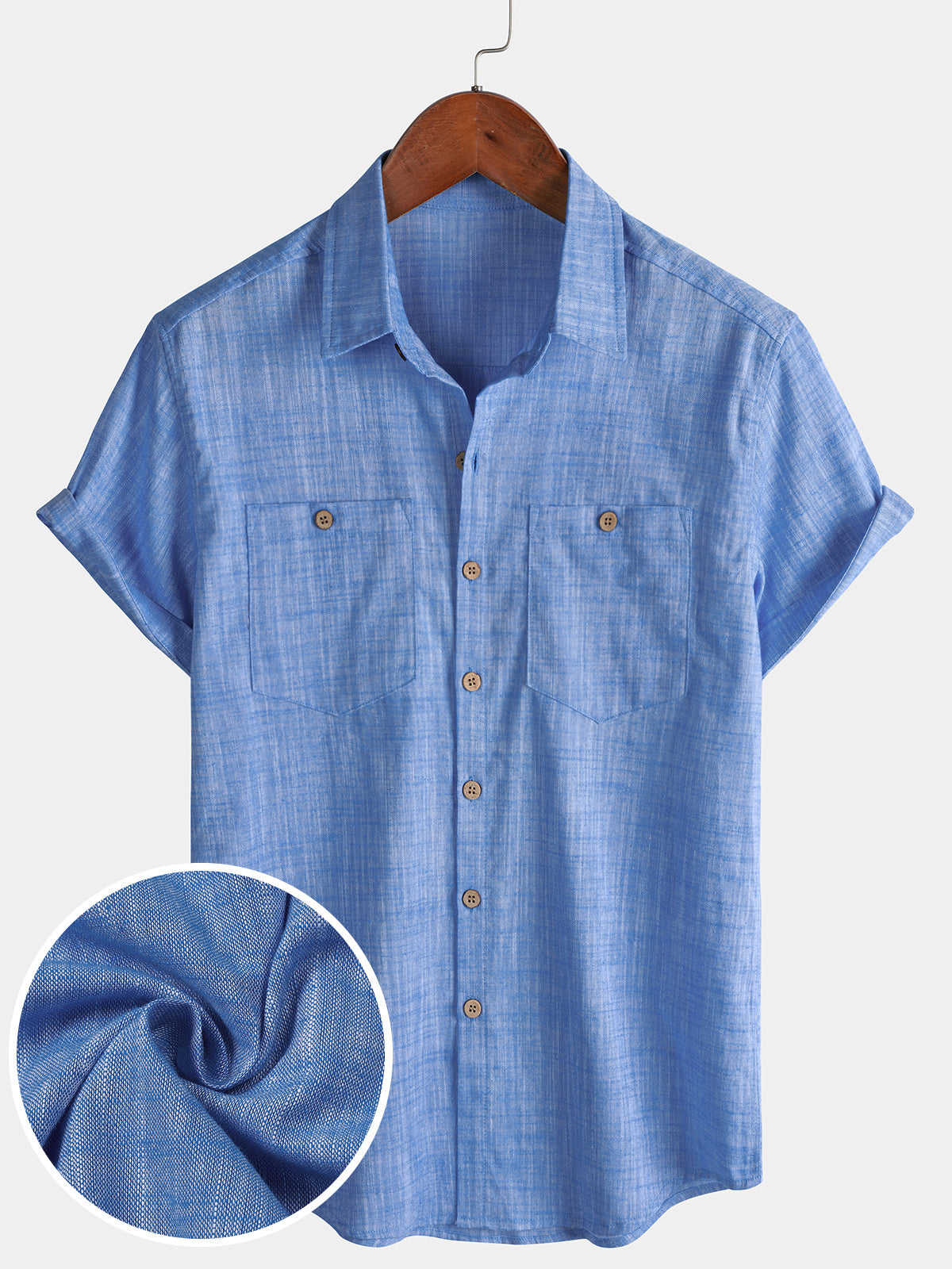 Camicia Casual da Uomo in Cotone Traspirante con Maniche Corte e Due Tasche