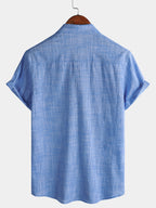 Camicia Casual da Uomo in Cotone Traspirante con Maniche Corte e Due Tasche