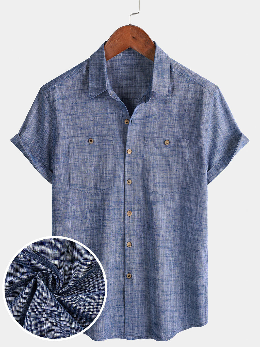 Camicia Casual da Uomo in Cotone Traspirante con Maniche Corte e Due Tasche