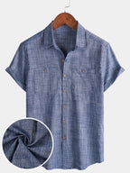 Camicia Casual da Uomo in Cotone Traspirante con Maniche Corte e Due Tasche