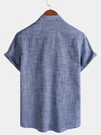 Camicia Casual da Uomo in Cotone Traspirante con Maniche Corte e Due Tasche