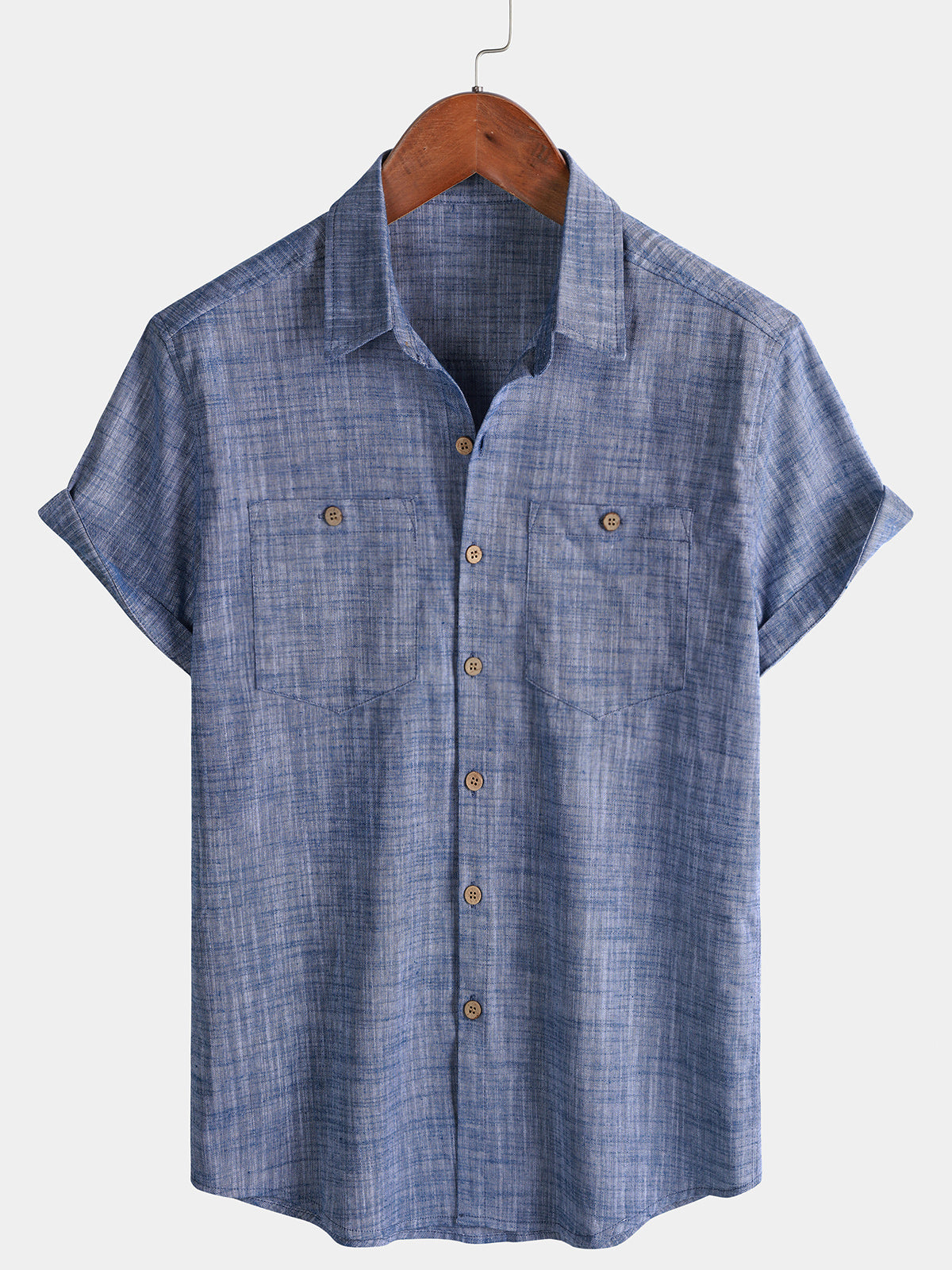 Camicia Casual da Uomo in Cotone Traspirante con Maniche Corte e Due Tasche